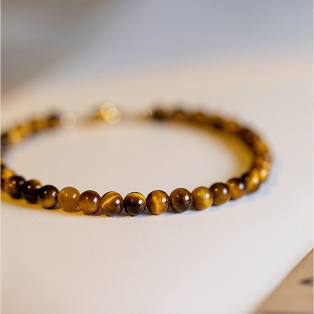 Natural 4mm Tiger’s Eye Stone Beaded Bracelet Brown Gemstone Bracelet Handmade