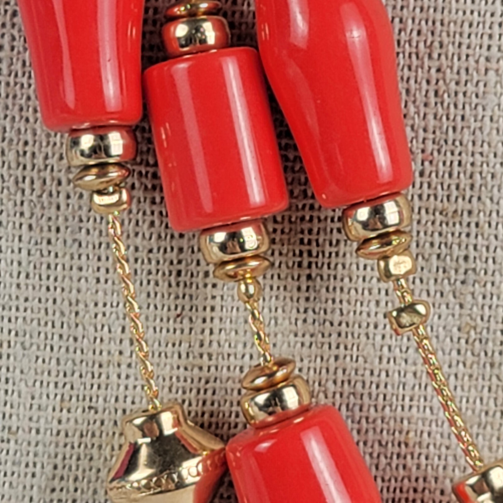 C1946 Double Row Orange And Gold Beaded Layered Necklace 20.5 Inch Lobster Clasp
