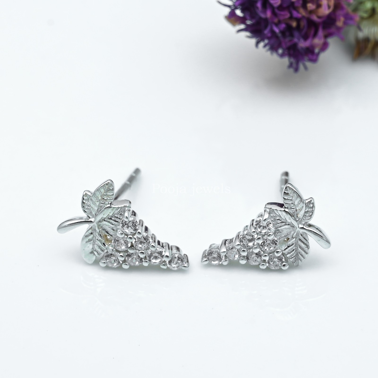 925 Sterling Silver Grape Cluster Stud Earrings Vine Fruit Nature Jewelry Gift