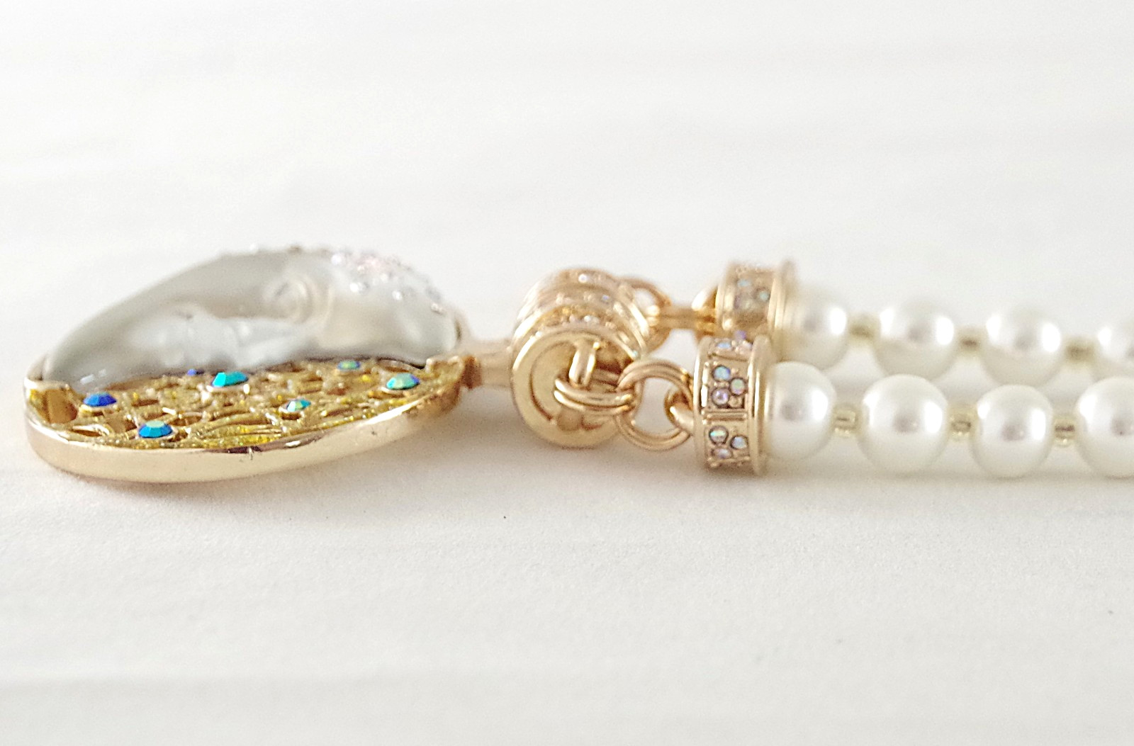 KIRKS FOLLY AB CRYSTAL RHINESTONE WHITE MOON/ DREAM CATCHER ENHANCER NECKLACE