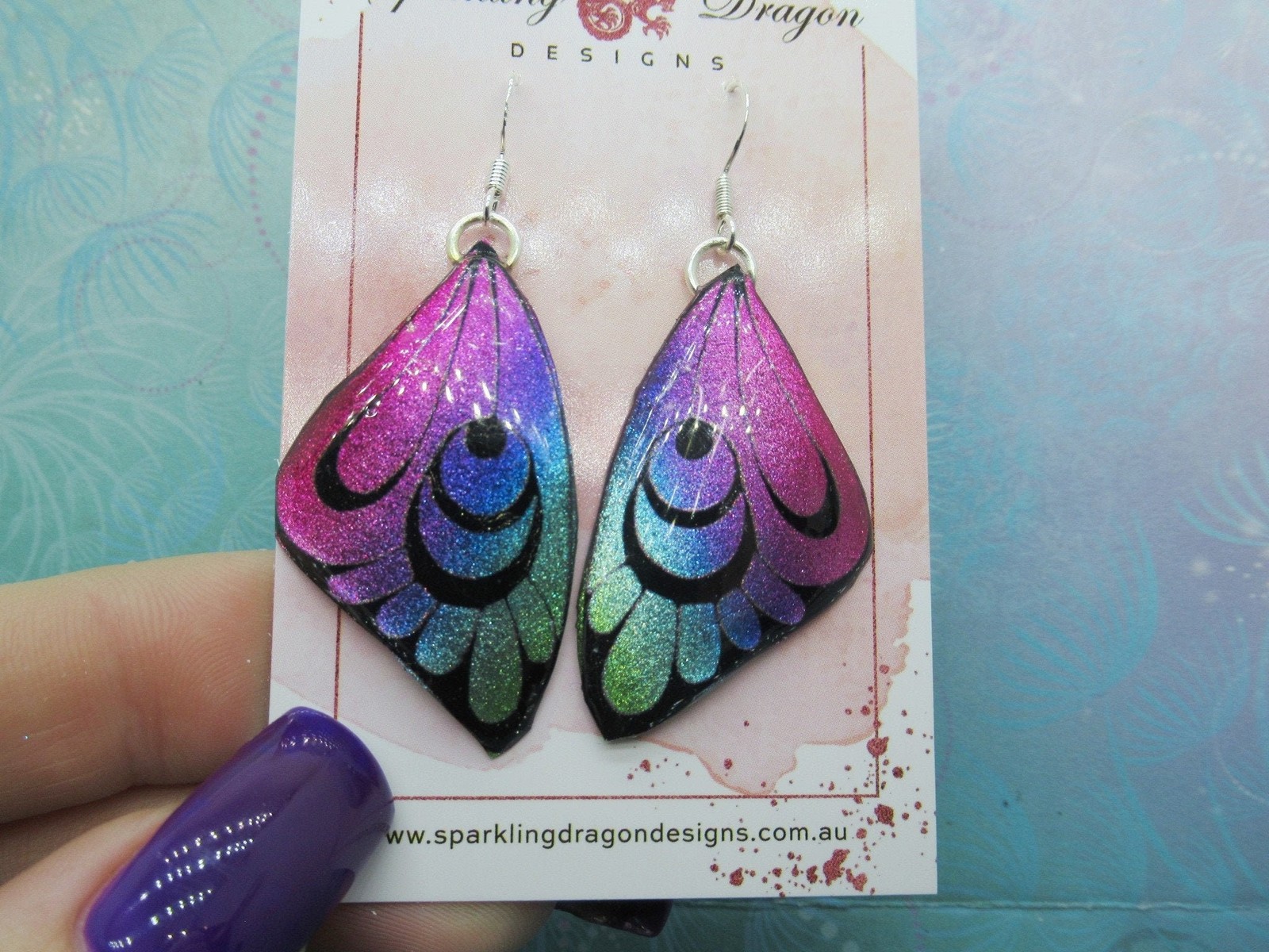 Butterfly Earrings Pink and Blue with Crescents – Fairy Jewellery, Gift for her