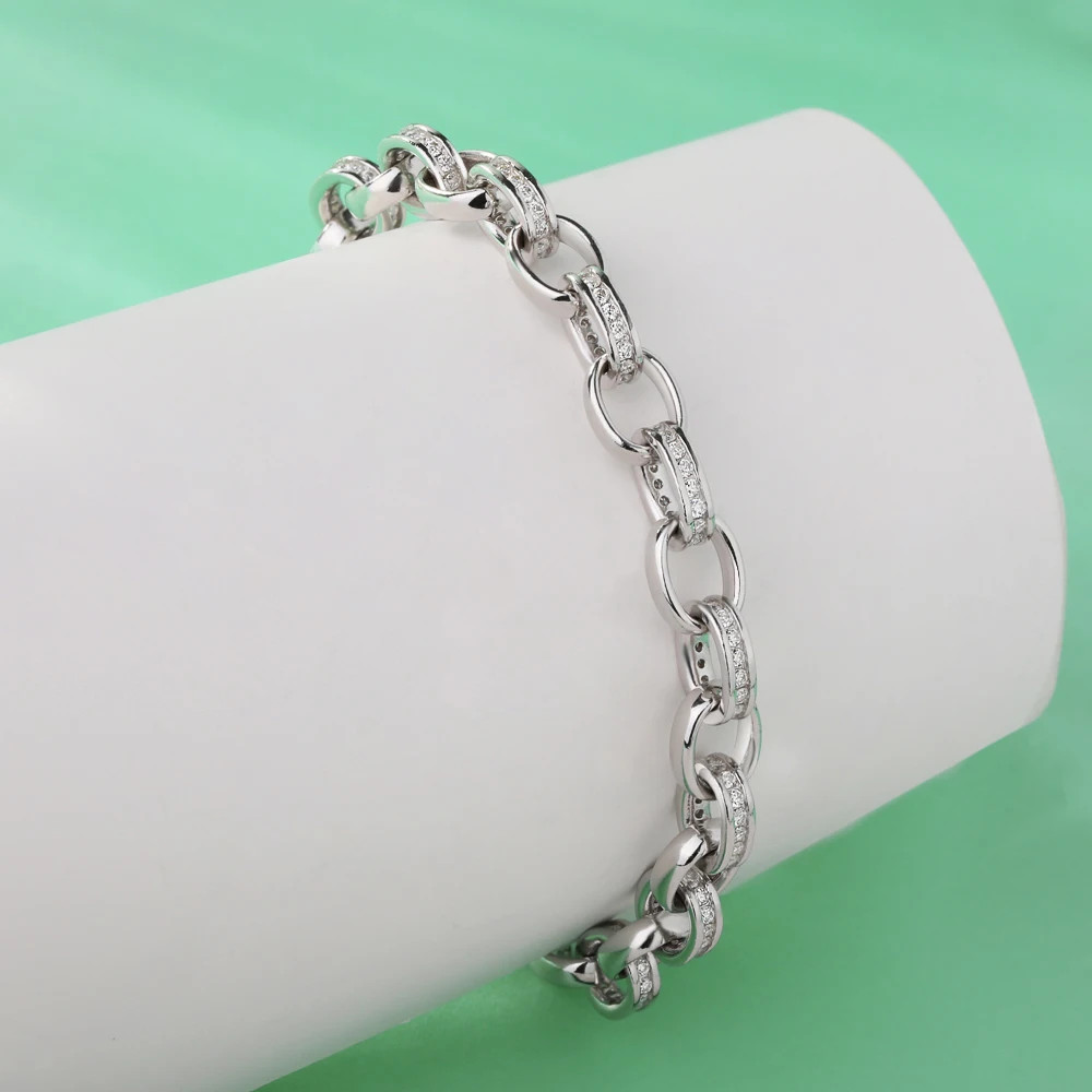 1.2mm Moissanite 925 Sterling Silver Buckle Bracelet for Unisex Hip-hop Jewelry
