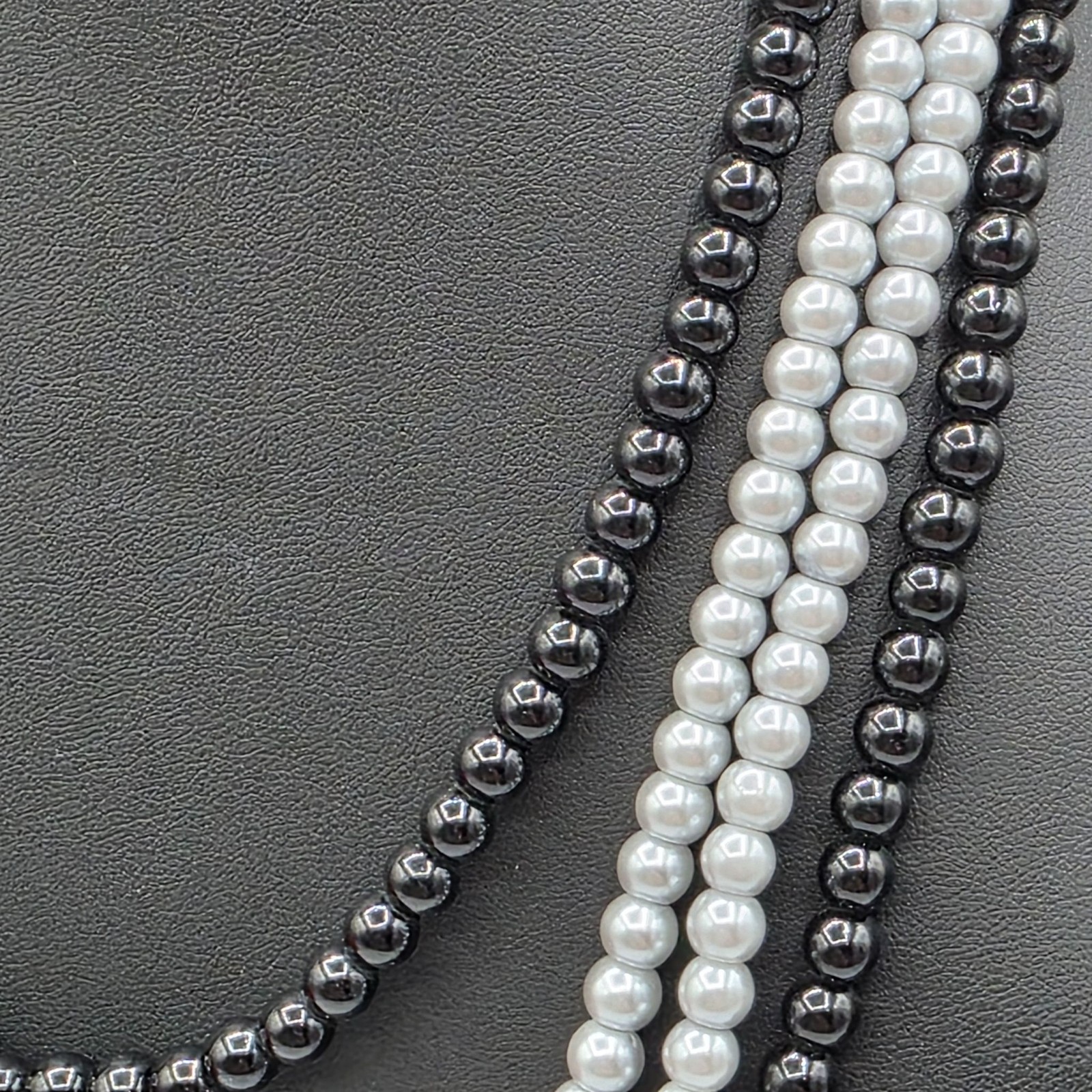 Multi-Strand Necklace Faux Pearl Black Silver Layered Old Money Grandmother
