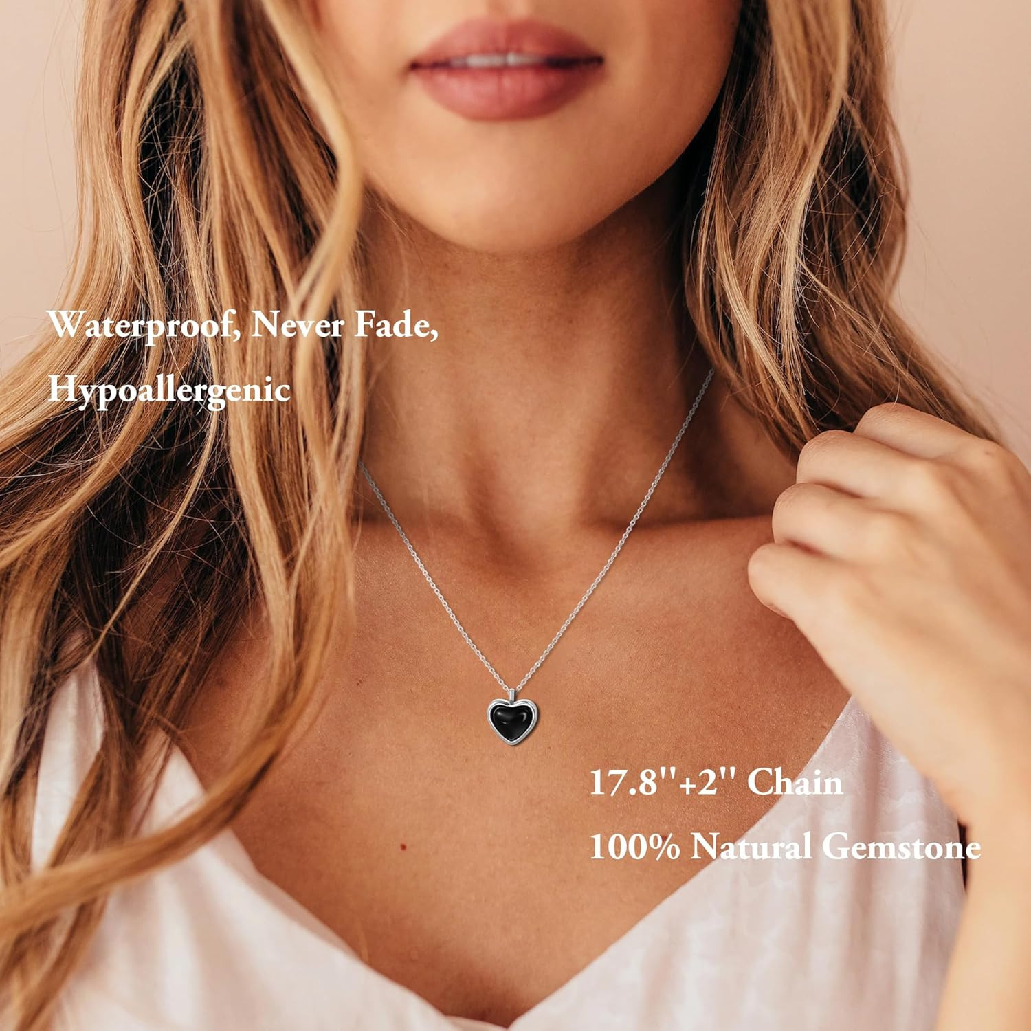 Heart Necklace for Women,Black Tourmaline Protection Red Carnelian Rose Quartz N