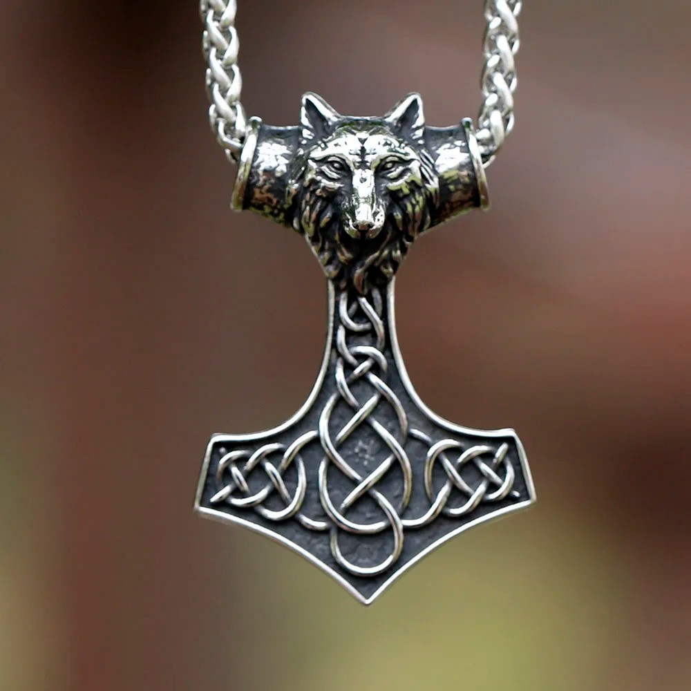 Wolf Hammer Celtic Knot Necklace Stainless Steel Necklace