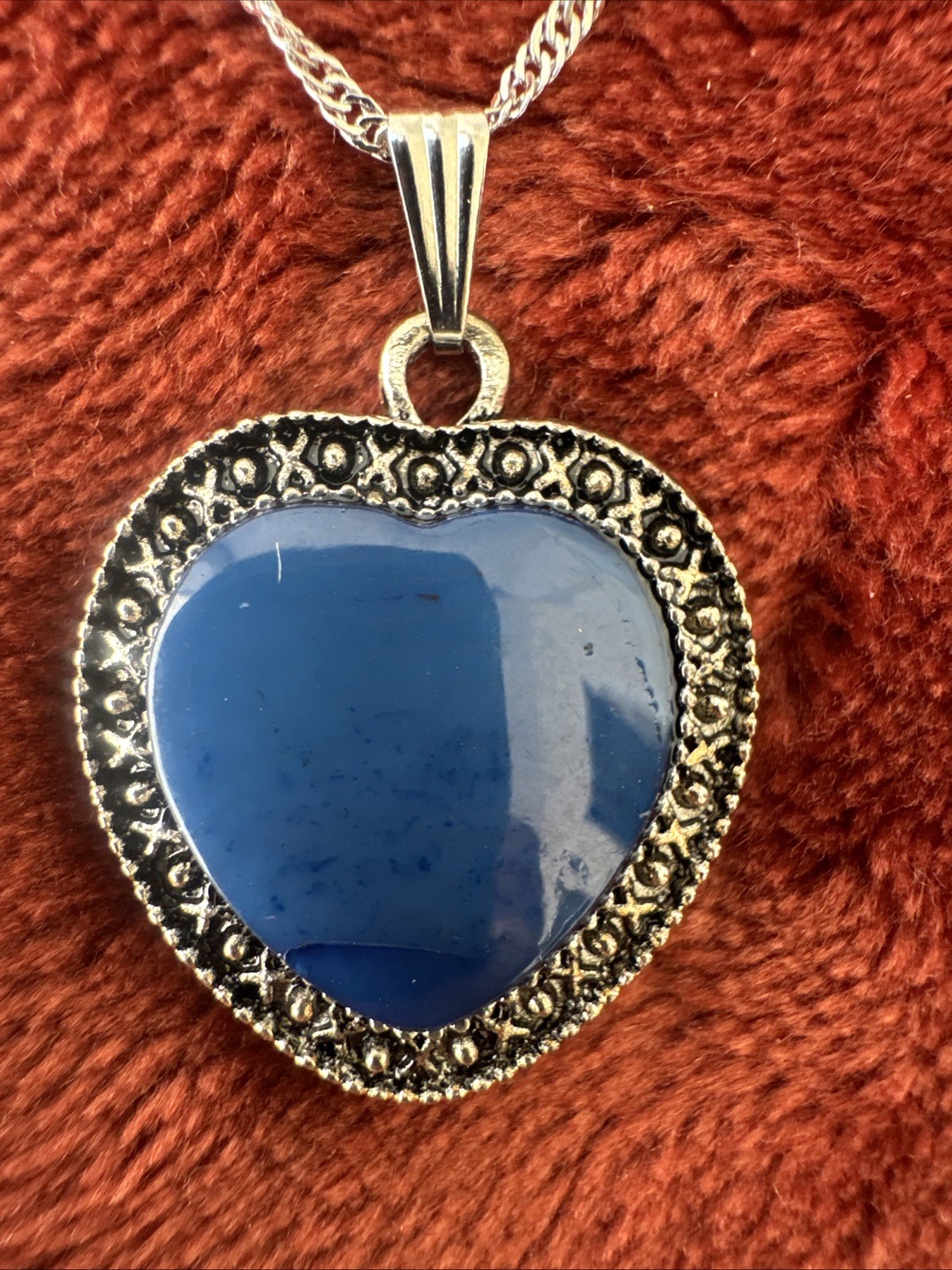 Dark Blue Heart Pendant Necklace Adjustable Chain 18” + 2.5” Extender