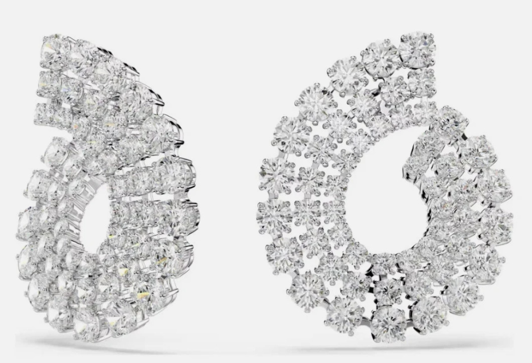 Swarovski Matrix hoop earrings Mixed round cuts, White, Rhodium plated