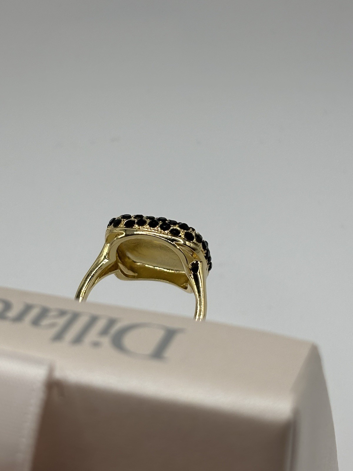 Gold Tone Black Round Crystal Pavé Cushion Dome Cocktail Ring Size 7