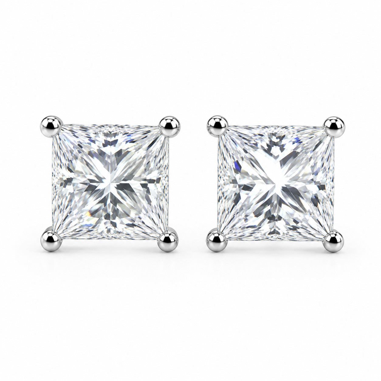 Princess Cut Solitaire Stud Earrings 925 Sterling Silver Push Back CZ Gift