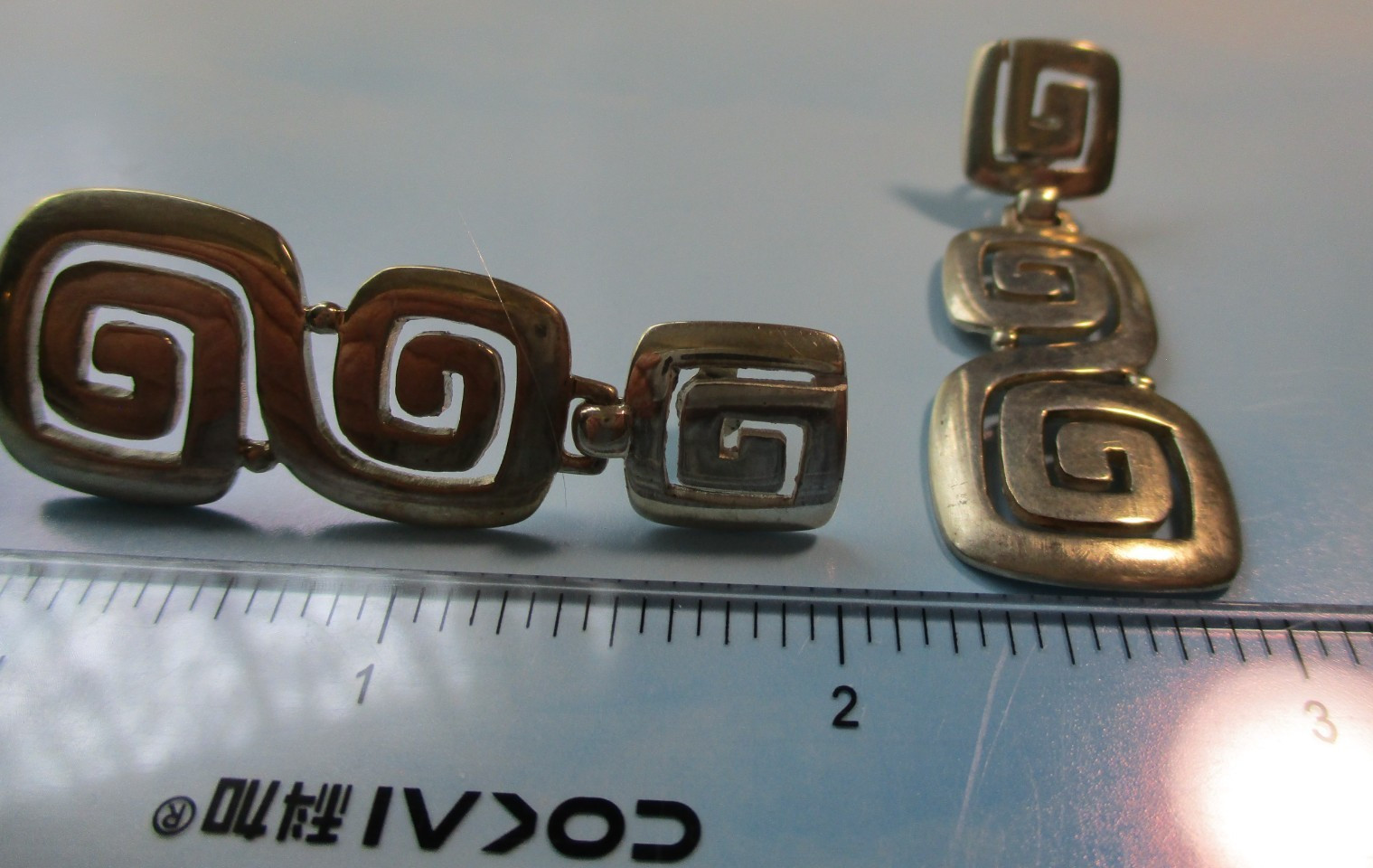 Greek Key (Meander) Jewelry Sterling Silver geometric dangle earrings, 13.1grams