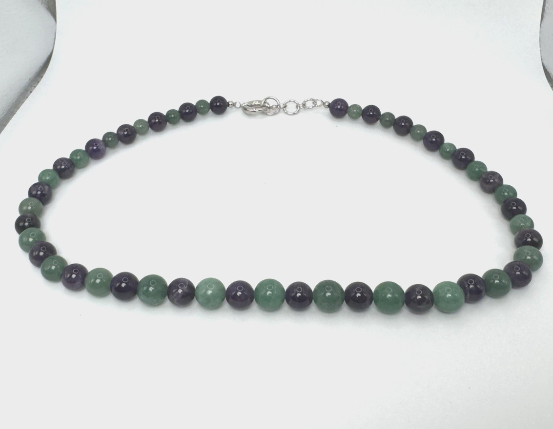 Evertrue Aventurine & African Amethyst Necklace Platinum Plated 20″ Beaded Green