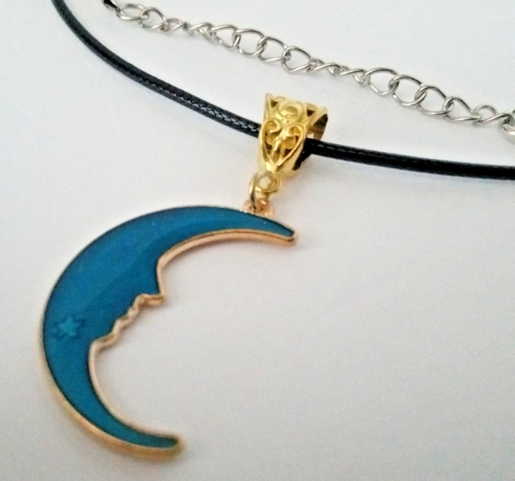 Crescent Moon Face Pendant Charm 18″ Adjustable Necklace NEW!