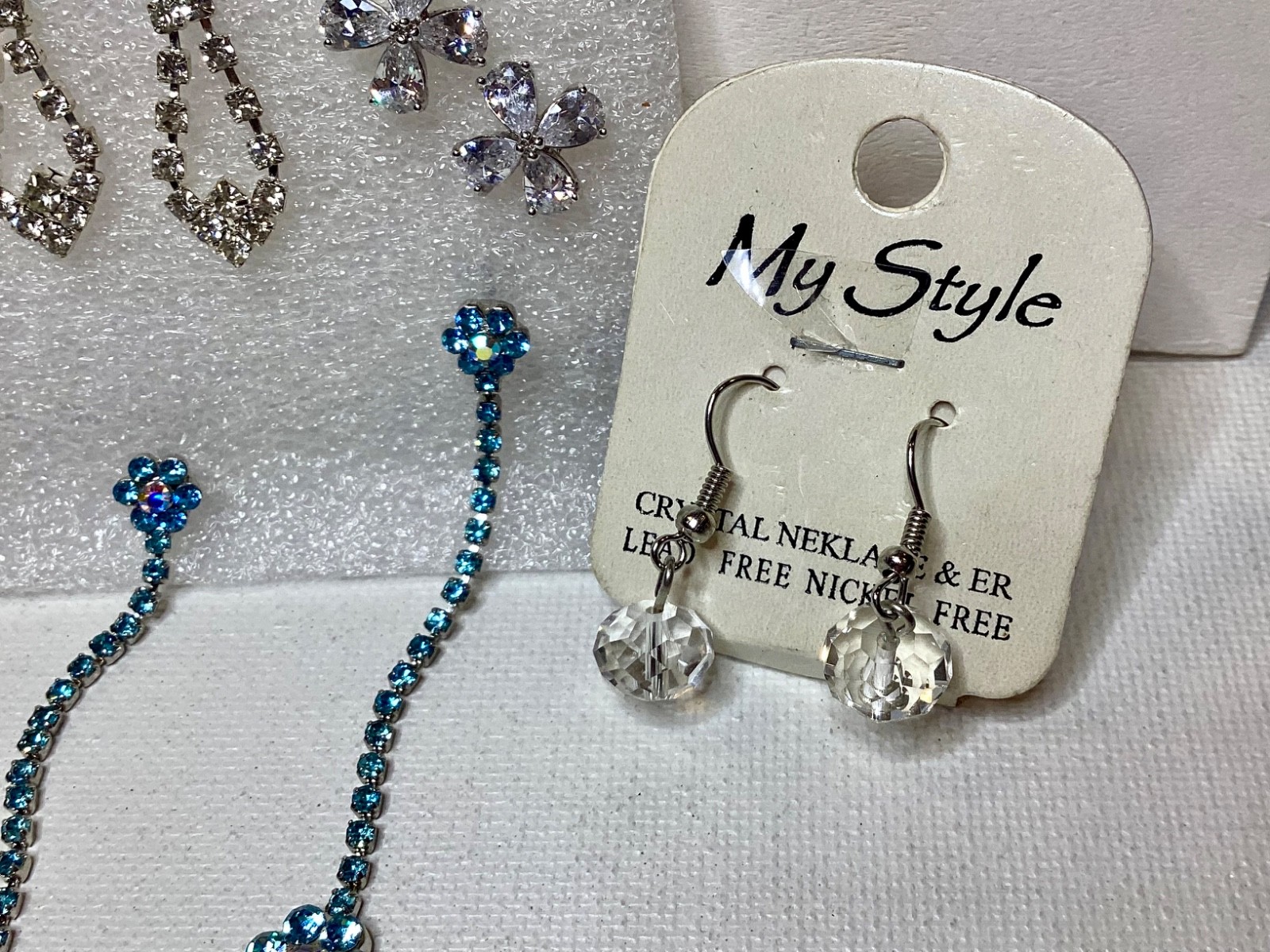 Rhinestone/Crystal Pierced Earrings Jewelry Collection 8 Pair Lot