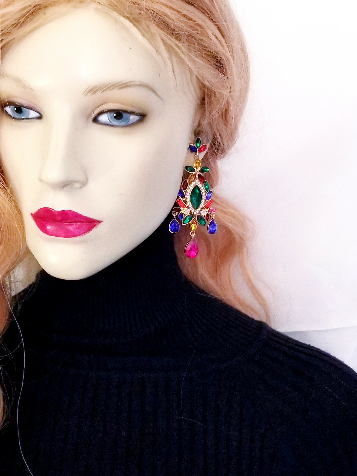 Chandelier Earrings Rhinestone 3.5 in Multi Color