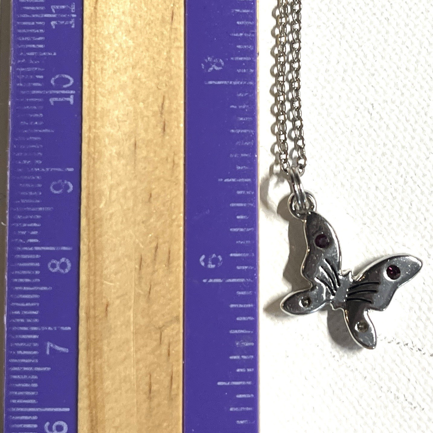 Silver Butterfly Pendant Necklace 4 Purple Rhinestones 17 In Chain Lobster Clasp
