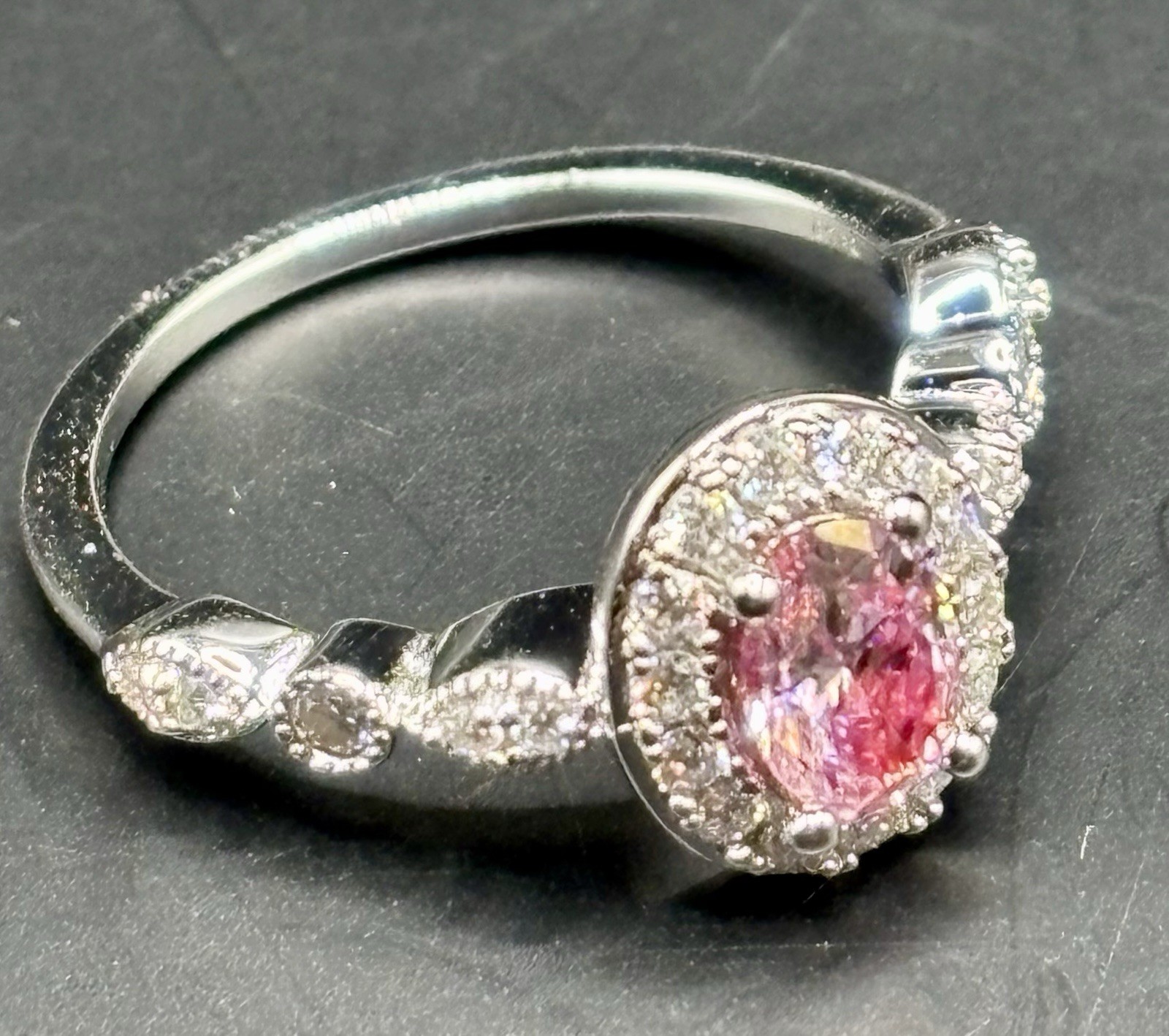 925 Sterling Silver Pink Moissanite Halo Ring Size 8.5 GRA Certified 1.0 Ct