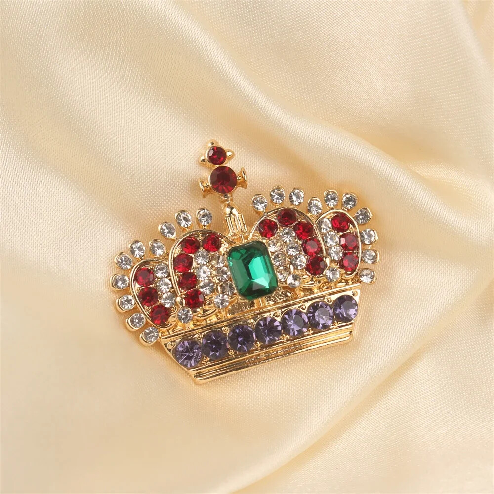 2PCS Women Vintage Rhinestone Crown Brooches Fashion Jewelry Pins
