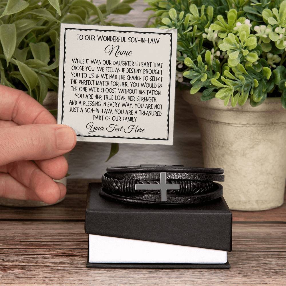Son-in-Law Gift, Cross Bracelet: While It Was Our Daughter’s Heart