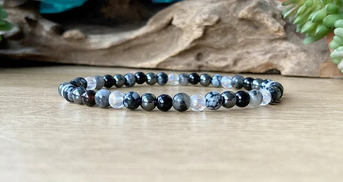 Snowflake Obsidian Tourmaline Reiki Bracelet Exquisite Multiple Protection Stone