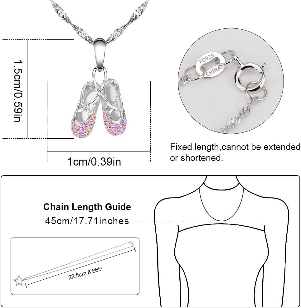 925 Sterling Silver Dance Recital Gifts for Girls Ballerina Necklace Jewelry Cub
