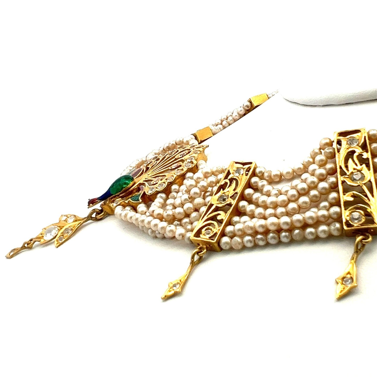 2.50 Carat Round Brilliant CZ 22 Karat Yellow Gold Peacock Motif Necklace