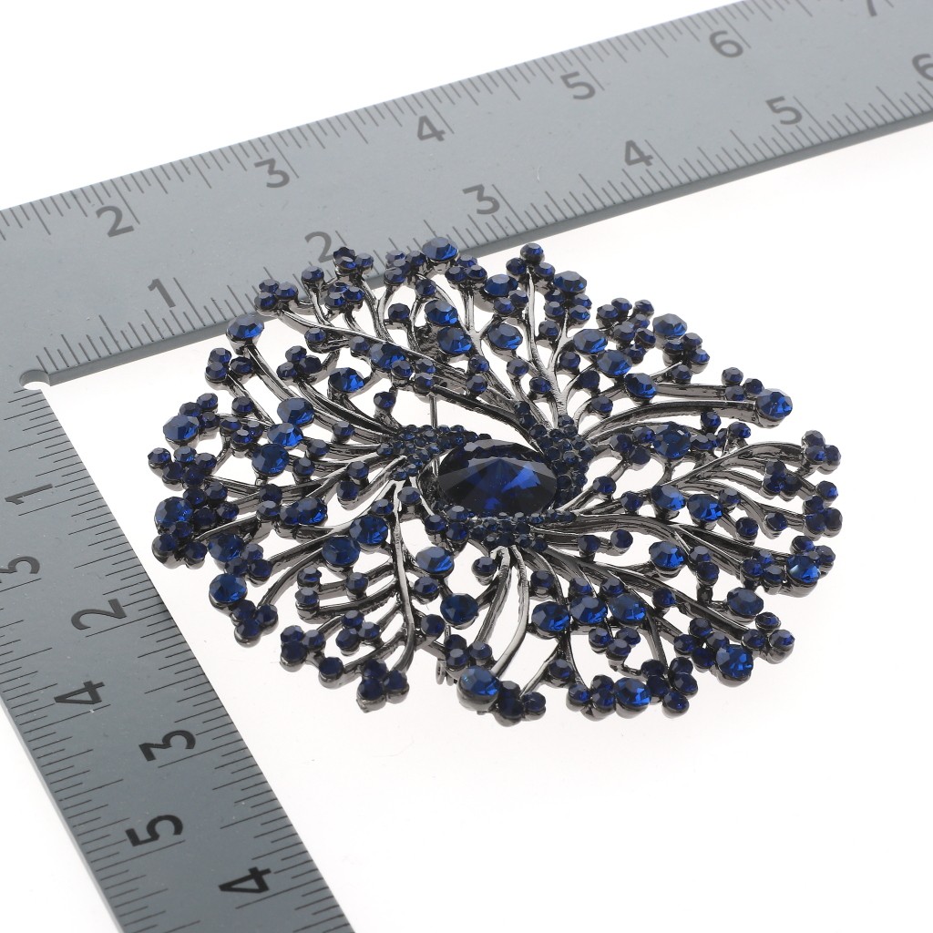 Hermatite Tone Alloy Metal Extra Large Crystal Flower Brooch P1513-MON