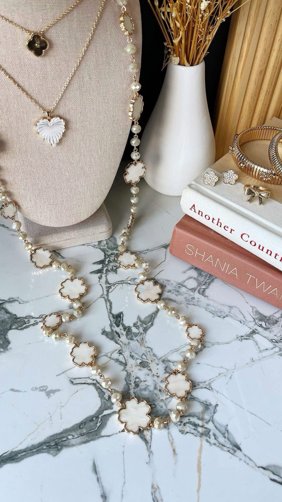 Park Lane CLOUD Mother Of Pearl & Faceted Bead Long Gold Necklace, Retail $174
