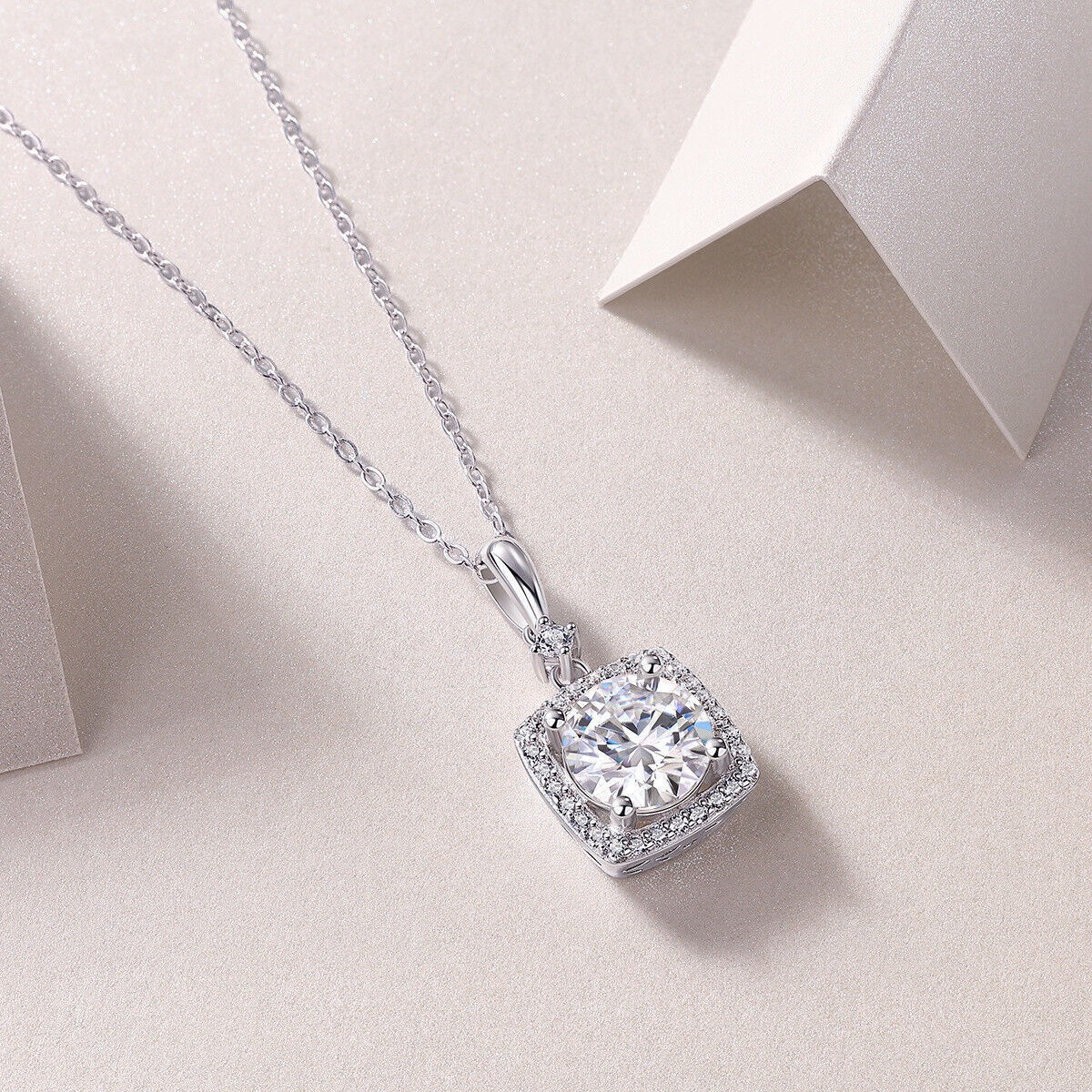 Sparkling Round Cut Simulated Diamond Halo Charm Pendant 14K White Gold Plated
