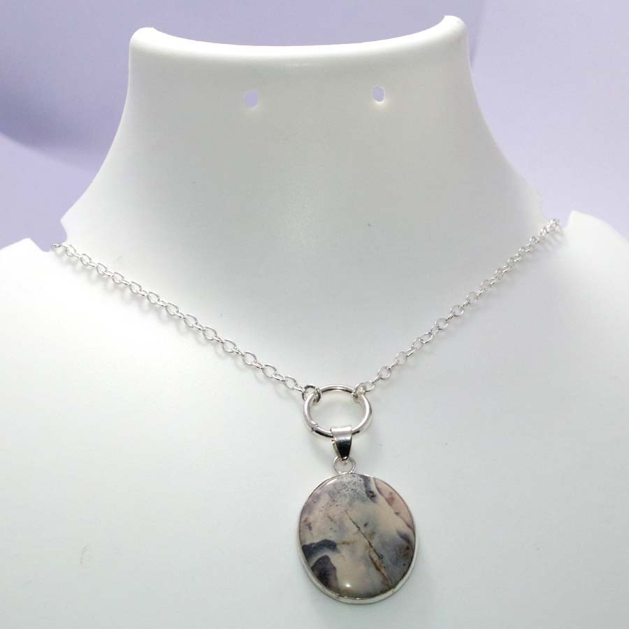 925 Silver Plated Exclusive Porcelain Jasper Necklace 18″ Most Beautiful MJ