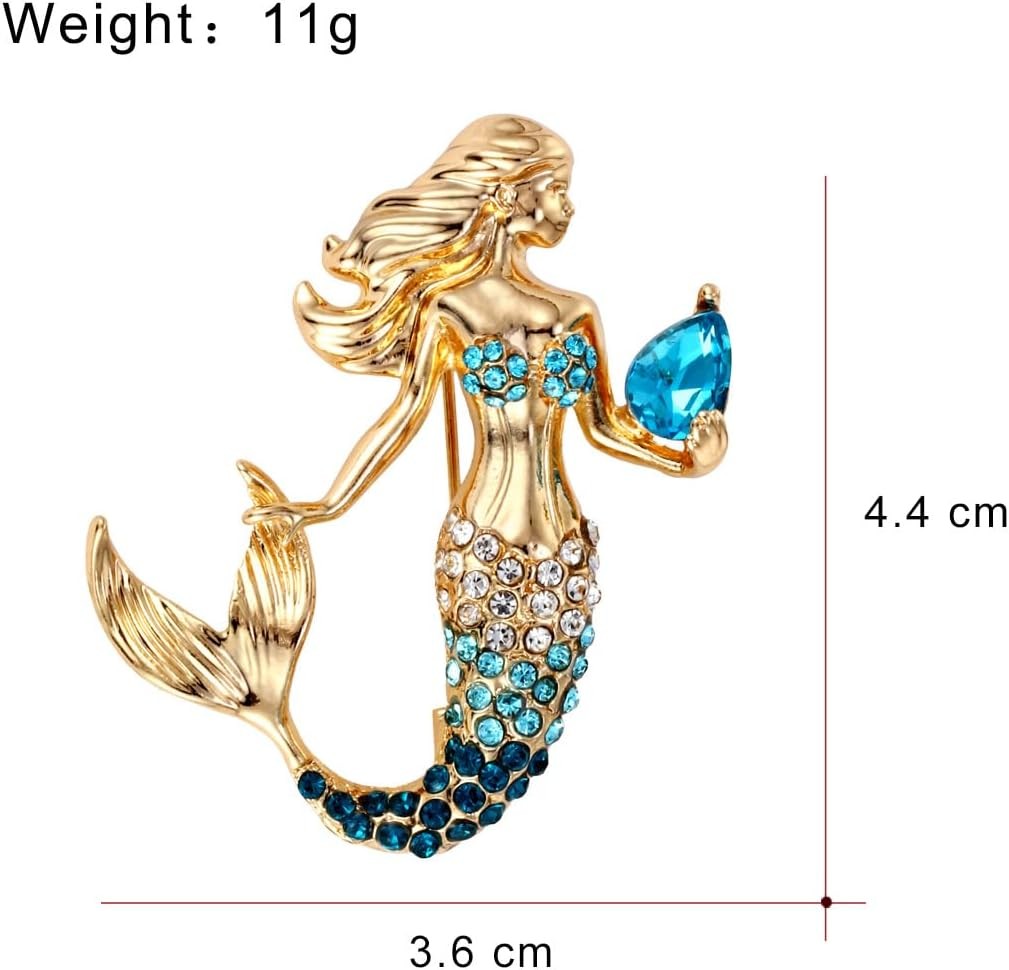 Fish Tail Mermaid Brooch Zinc Alloy Gold Plated Crystals Pins for Charms Gifts