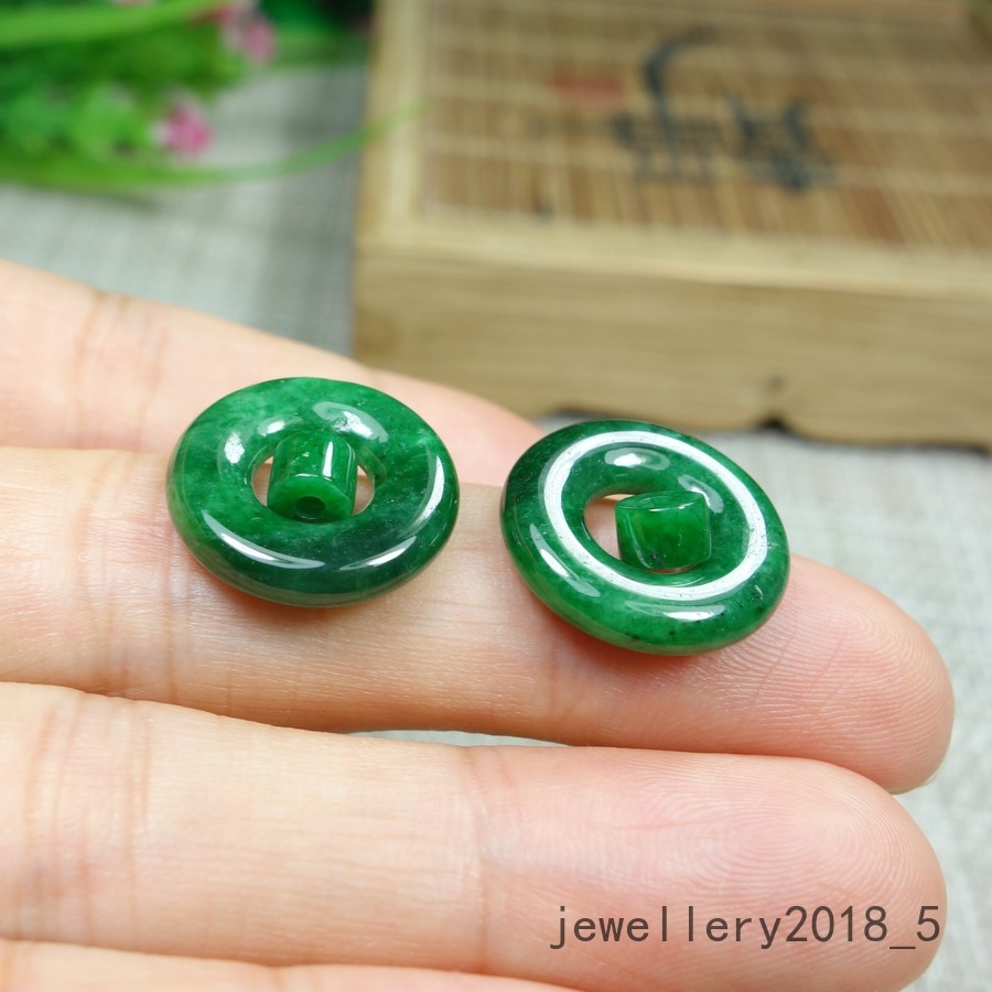 1 pair Certified Green Burma 100% Natural A jadeite Jade Donut 甜甜圈