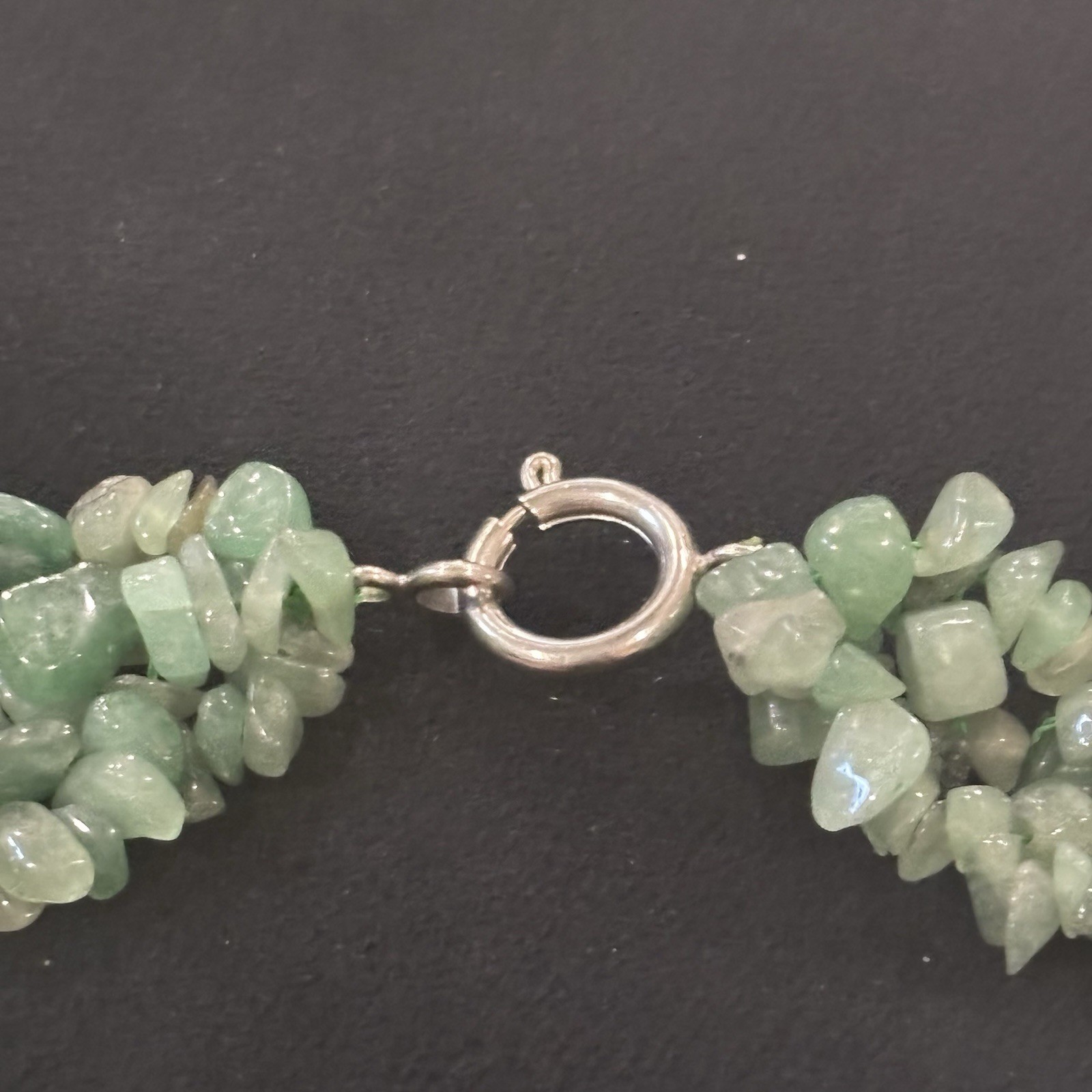 Green Aventurine Chip Necklace Natural Stone 5 Strand Twisted 17” Boho