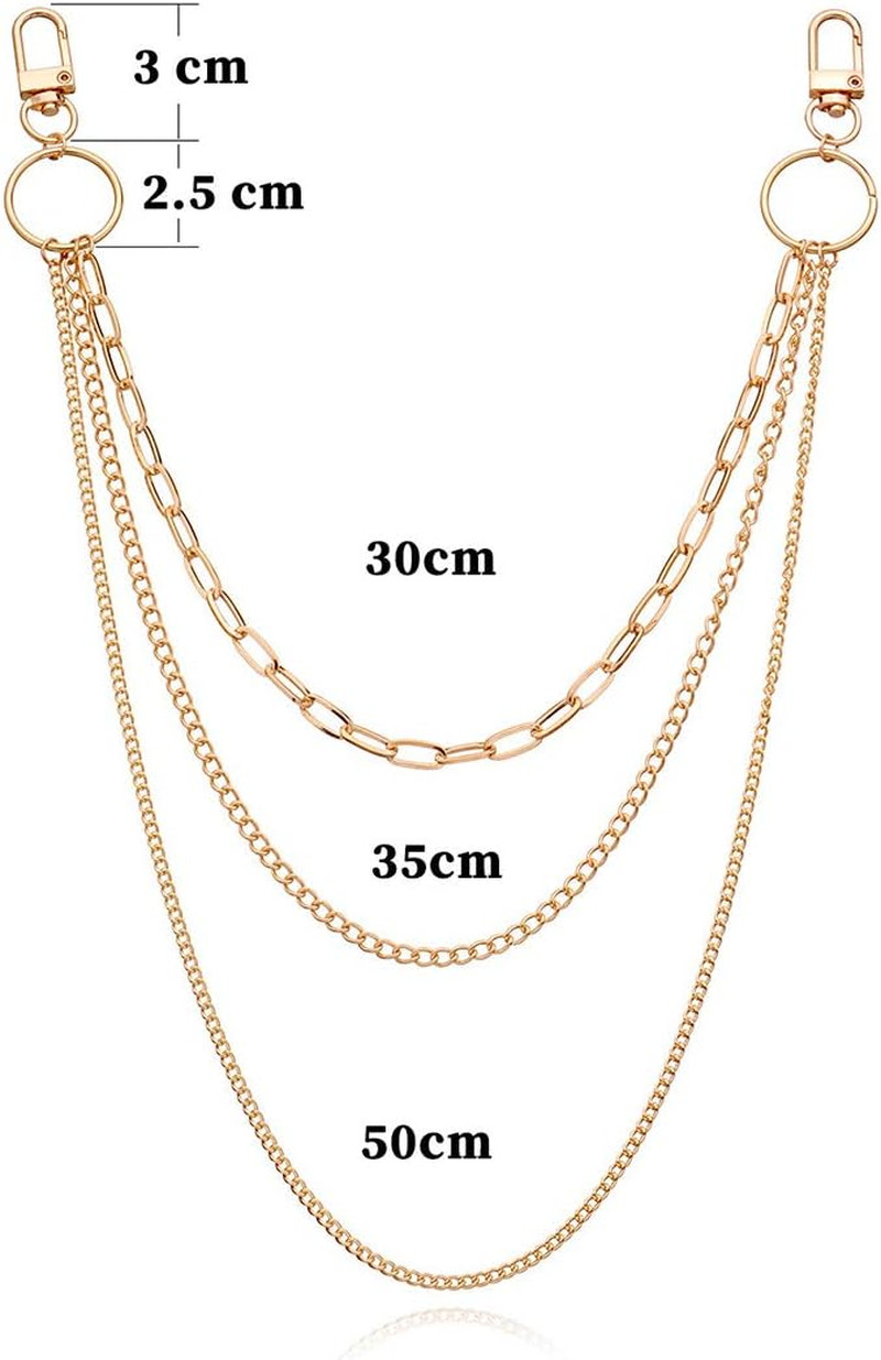 2 Pieces Belt Chains Jeans Chains for Men Women, Stainless Steel Wallet Chain Hi