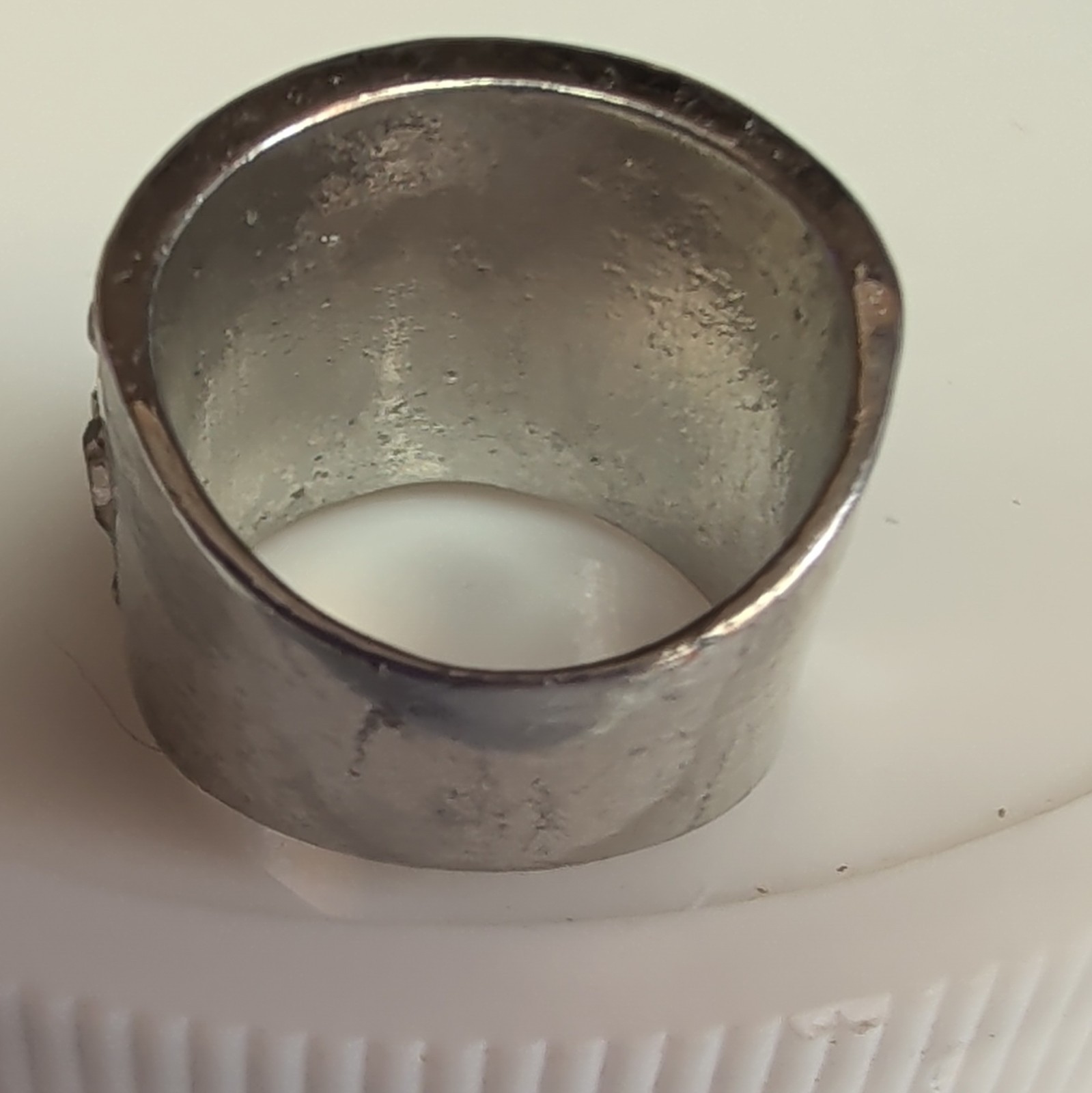 Silver-Tone Wide Band Ring Size 7 15mm Channel-Set Round Clear Rhinestones