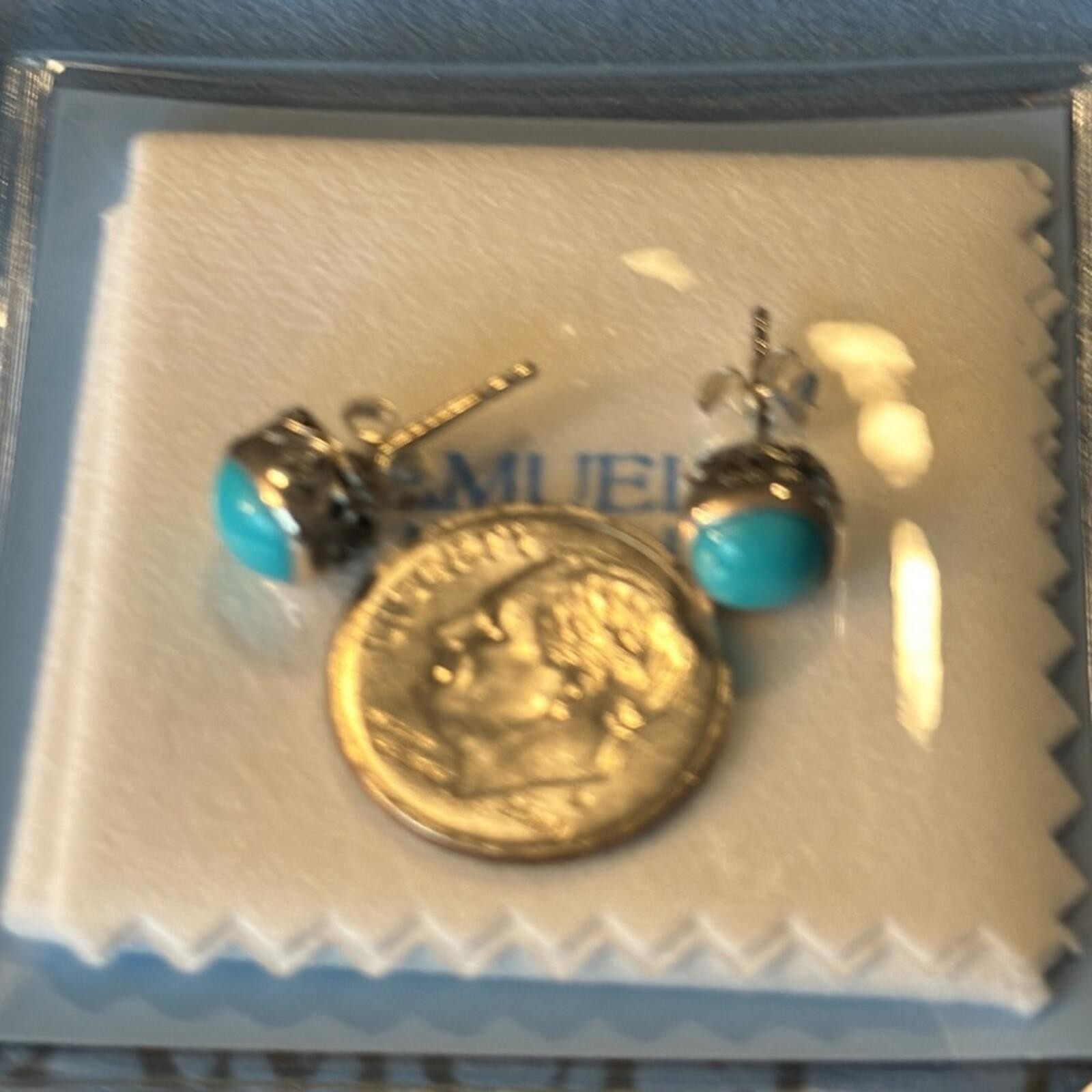 NWT Samuel B. Sleeping Beauty Turquoise and Sterling .925 stud earrings 6mm