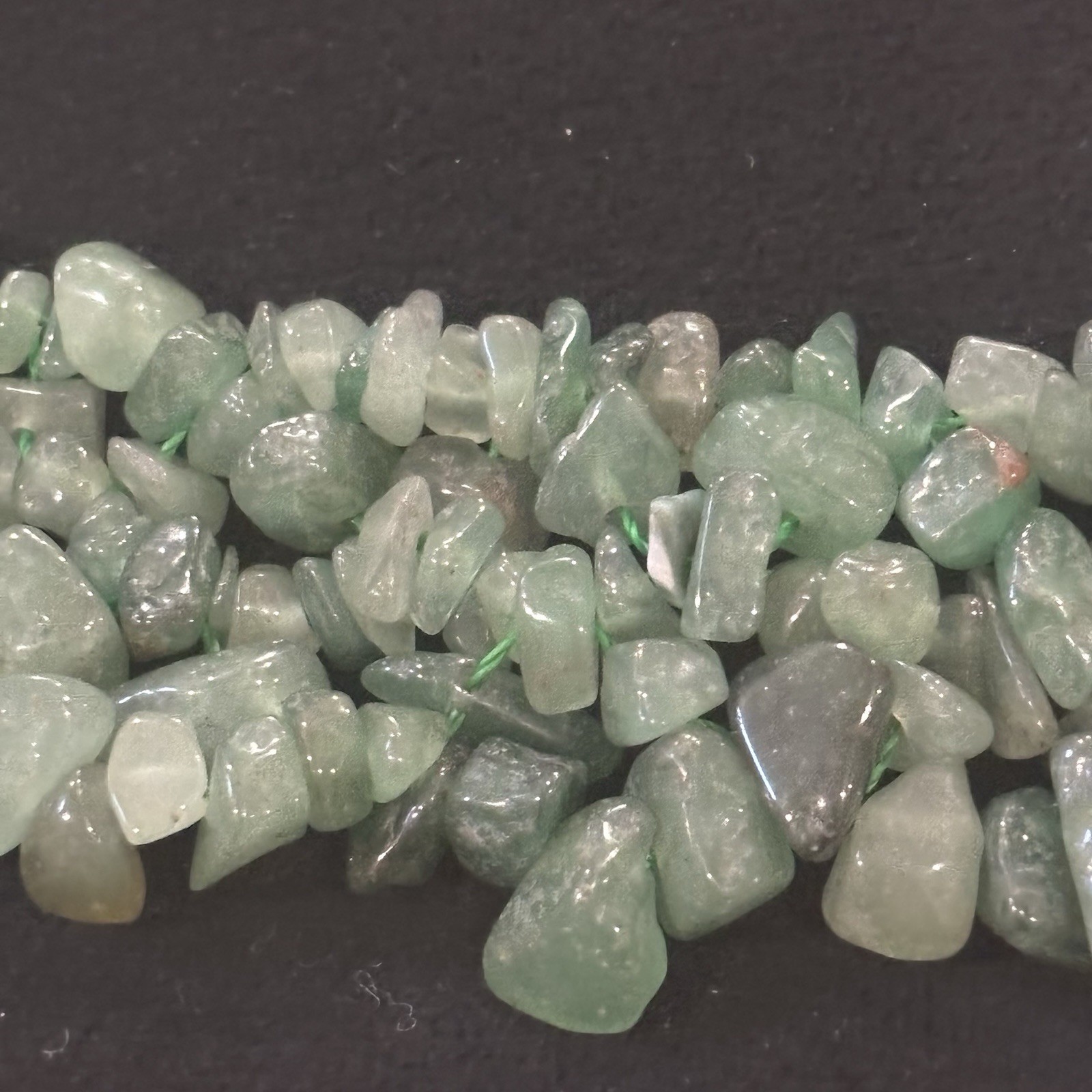 Green Aventurine Chip Necklace Natural Stone 5 Strand Twisted 17” Boho