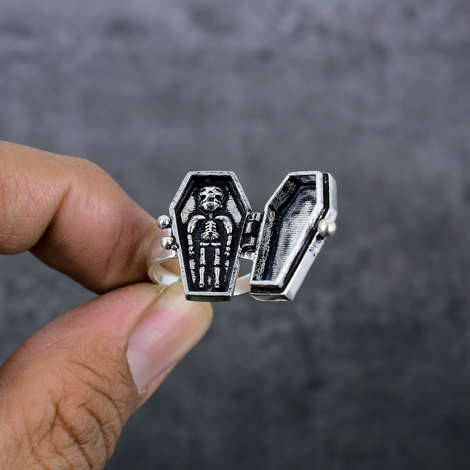 Poison Coffin Look Handmade Sterling Silver Jewelry Ring Size 8 Gift for Her O17