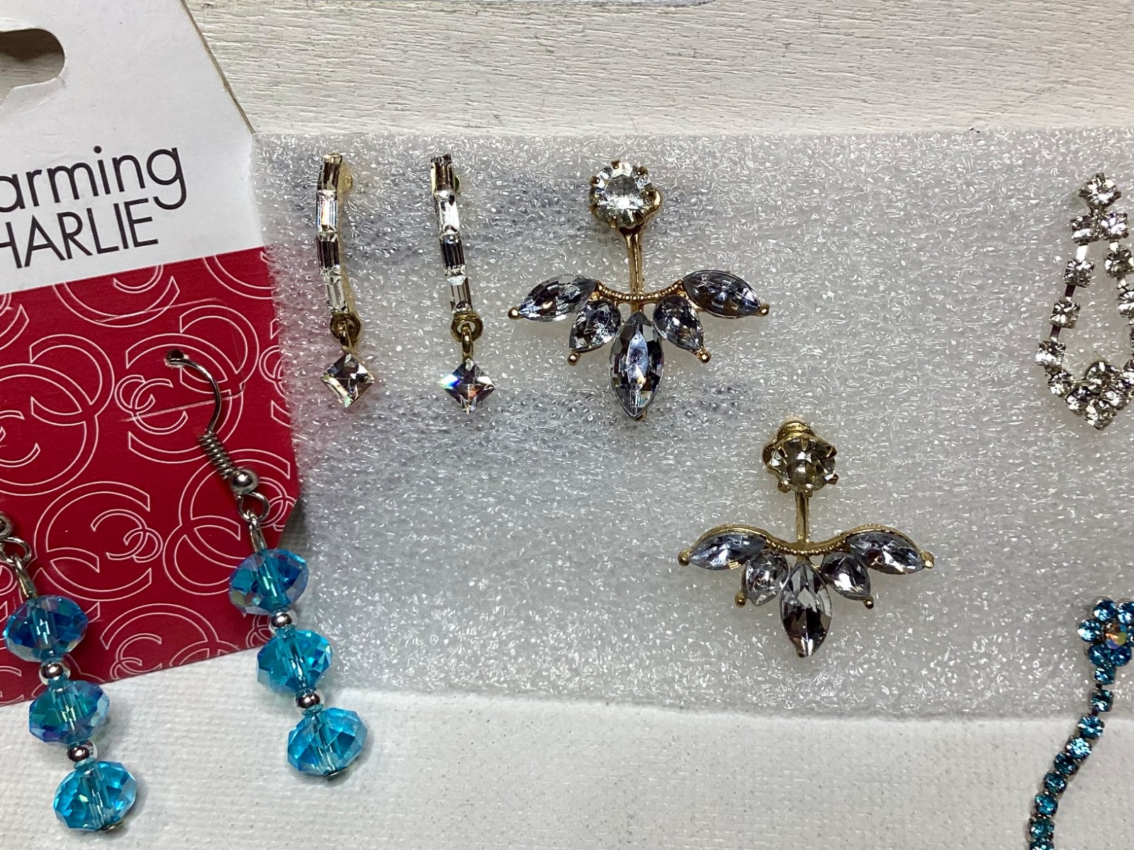 Rhinestone/Crystal Pierced Earrings Jewelry Collection 8 Pair Lot