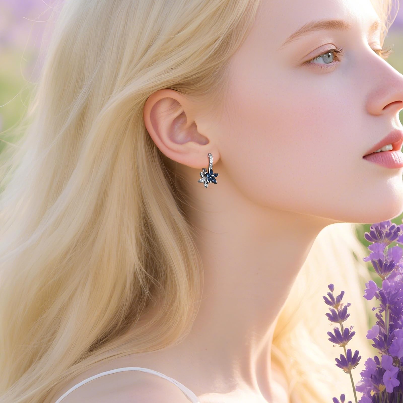925 Sterling Silver Flower Earrings for Women Dangling Leverback Earrings wit…
