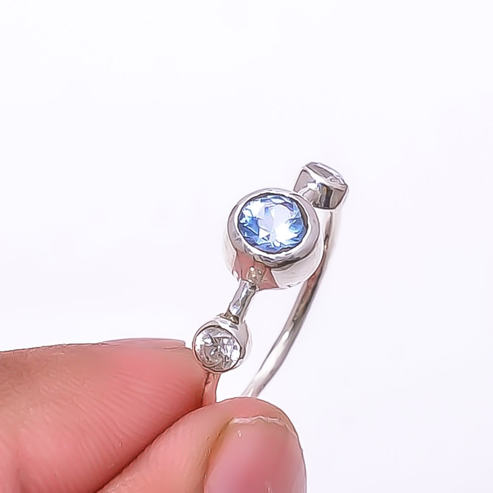 Tanzanite & White Topaz Gemstone 925 Sterling Silver Jewelry Ring s.7.5 Sku14