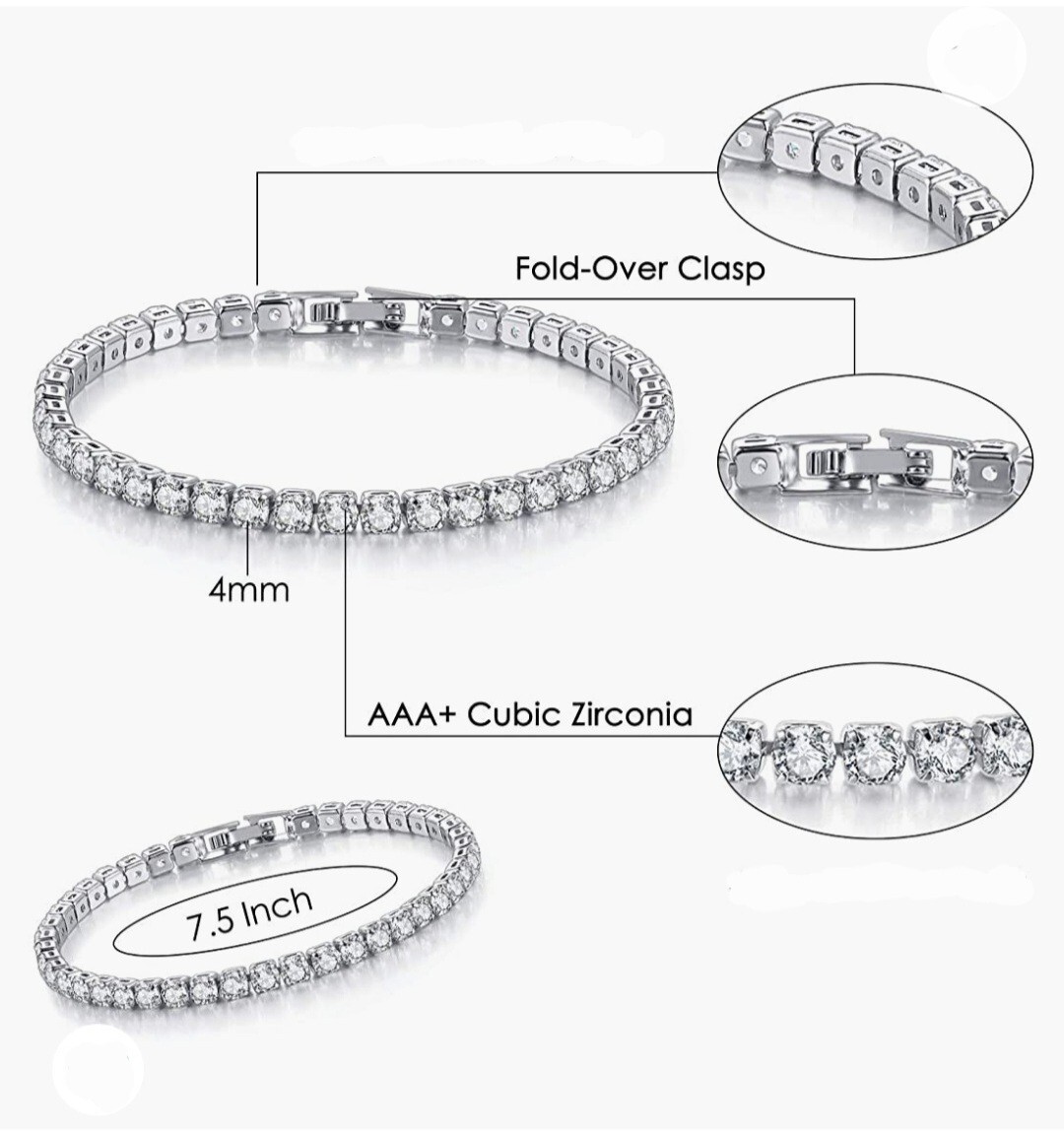Silver Plated Tennis Bracelet With AAA Cubic Zirconia For Women, Great Gift
