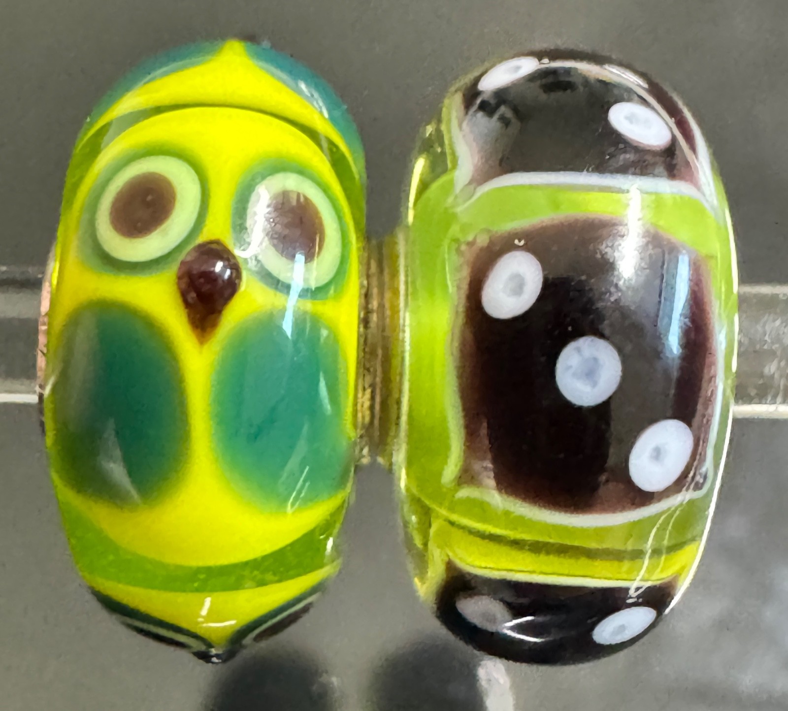 (SET OF 2) TROLLBEADS CRITTER OWL and Dice UNIQUES OOAK