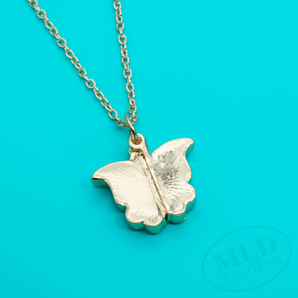 Metal Butterfly Openable Locket Photo Heart Pendant Necklace Silver Gold Color
