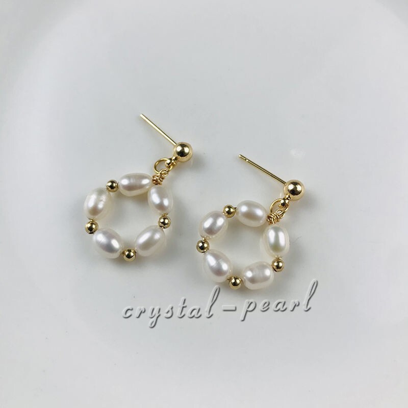 Genuine AAA natural Akoya white pearl dangle earrings 14k yelllow gold P