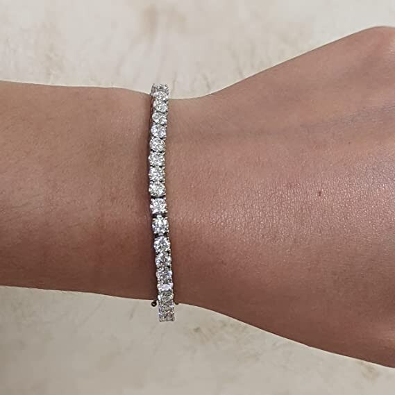 Women’s Solid 925 Sterling Silver 4mm Round Cut Clear CZ Tennis Chain Bracelet