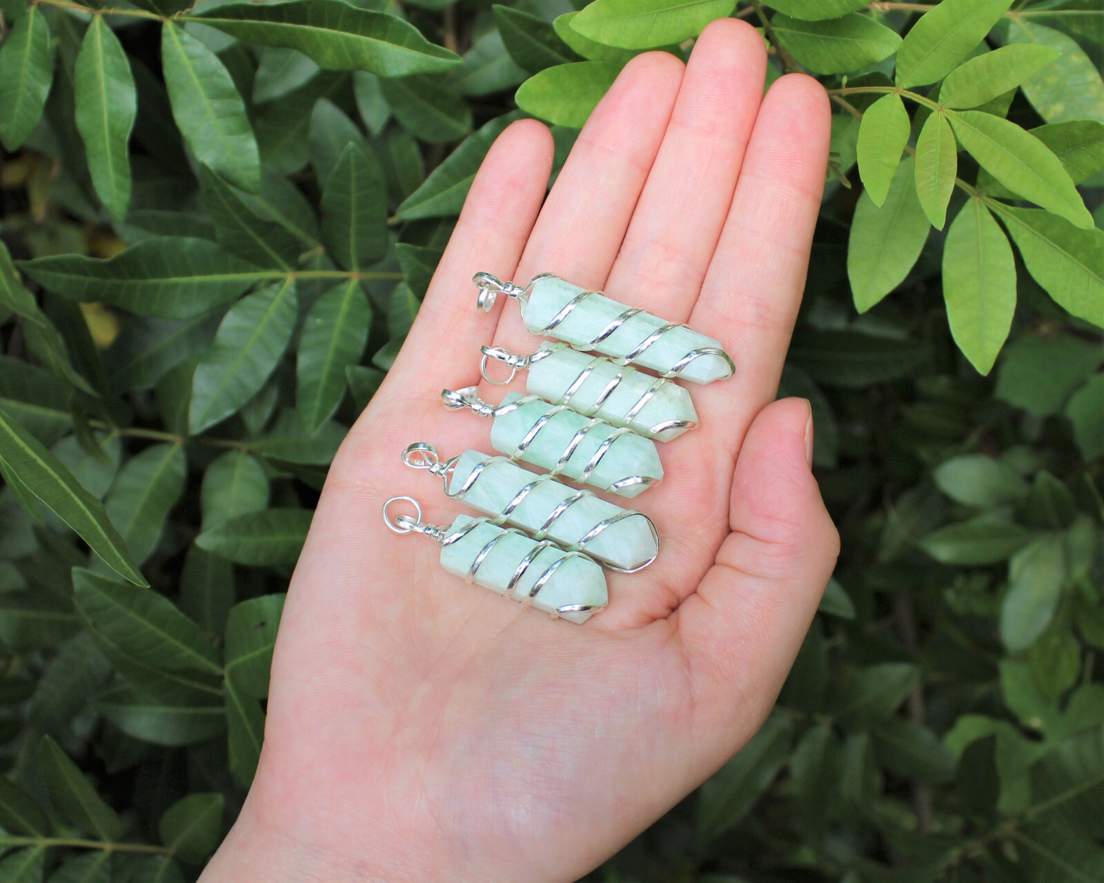Amazonite Spiral Wire Wrapped Point Pendant / Necklace