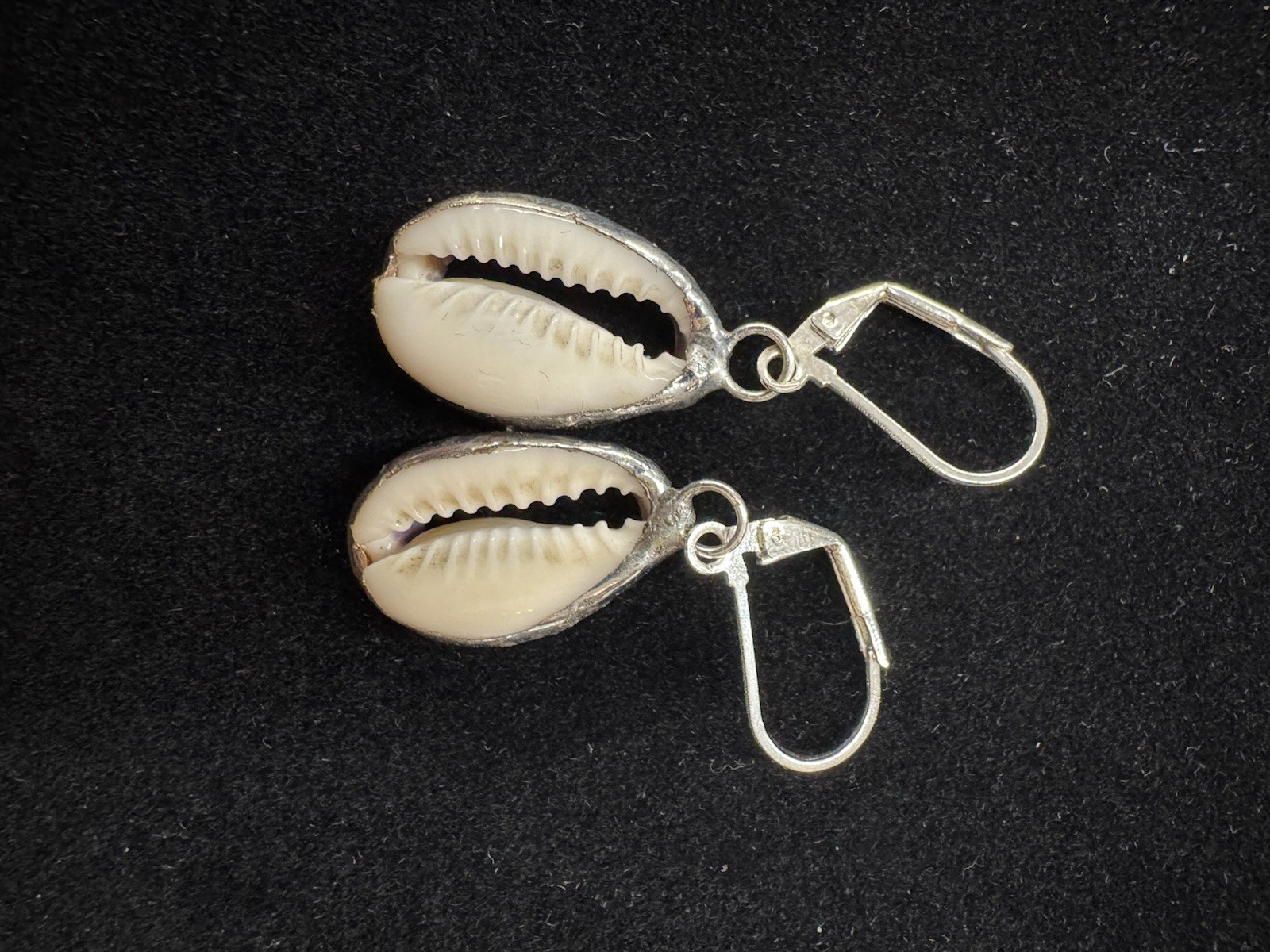Handmade Silver Tone Cream Cowrie Shell Dangle Statement Earrings