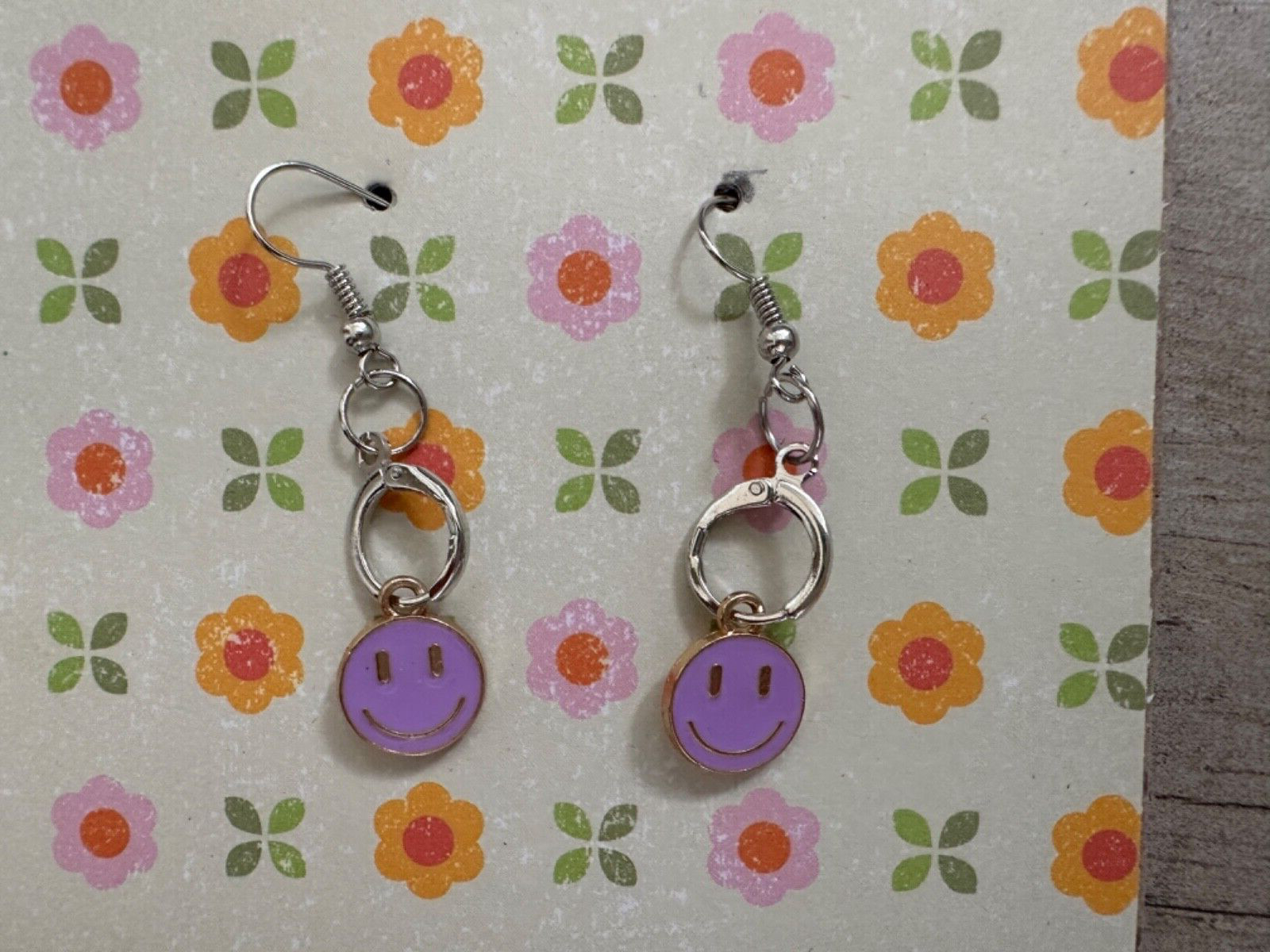 Smiley Face Earrings Pink Charm Holder Costume Jewelry Fashion Jewelry