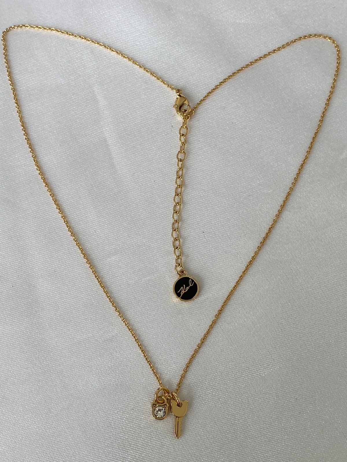 Karl Lagerfeld Mini Choupette Lock & Key Charm Necklace w/Crystal from Swarovski