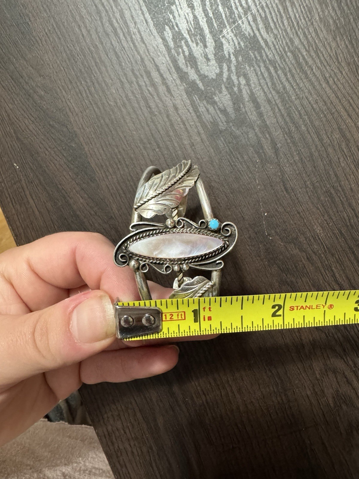 Vintage Native Sterling Silver Mother of Pearl & Turquoise Cuff and Ring Set